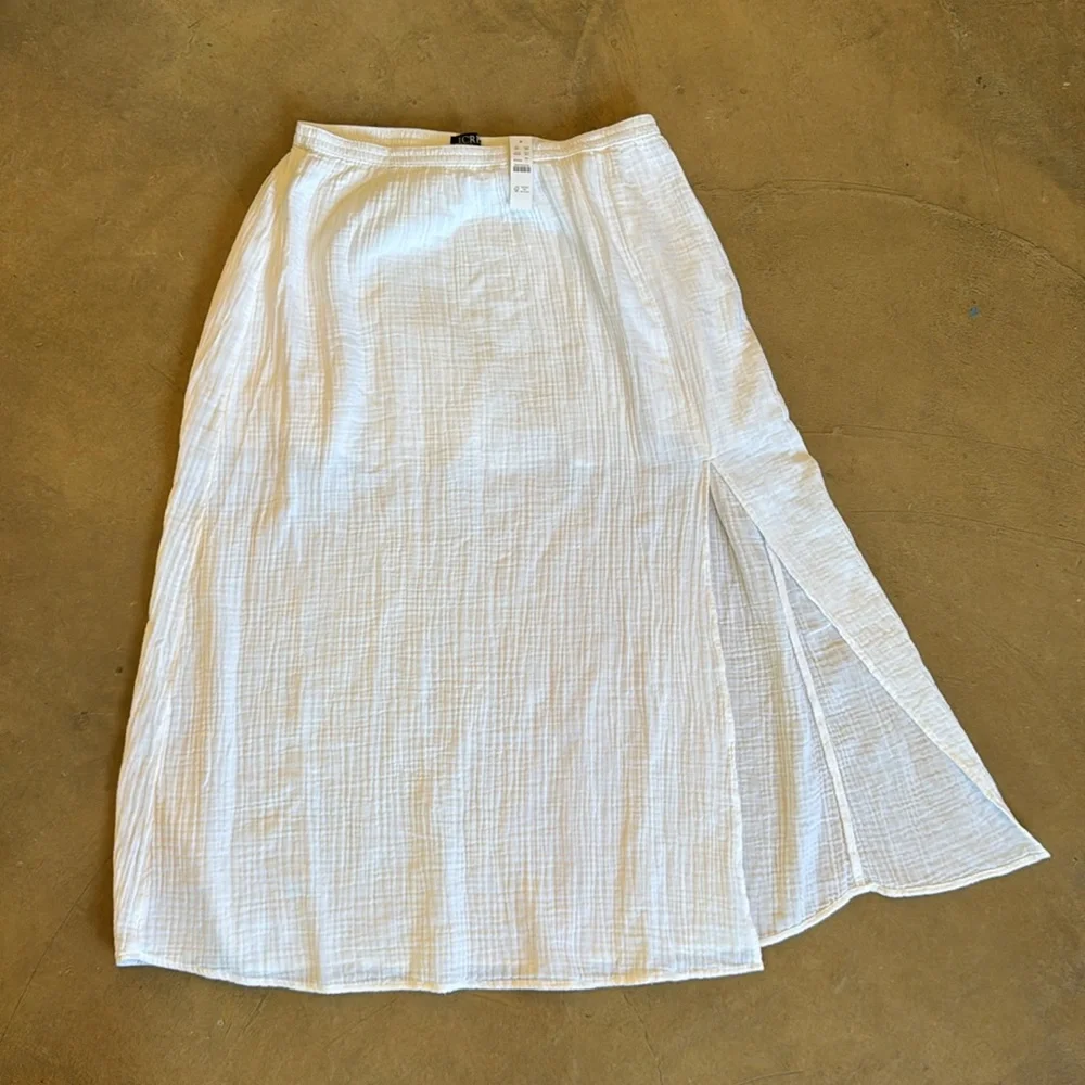 J Crew size large white cotton gauze maxi skirt with slit NWT  bohemian skirt - Picture 3 of 7